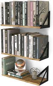 amazon com wallniture minori floating shelves set of 3 small bookshelf unit for living room metal rustic wood wall decor diy