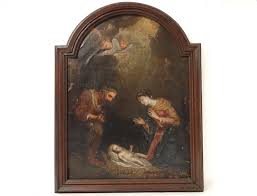 Hst Table Nativity Baby Jesus Mary Joseph Manger Cherubs Xviie