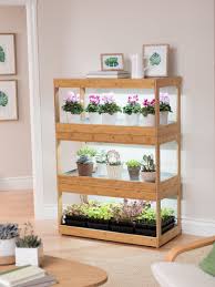 3 Tier Bamboo Stand With Led Grow Lights For Succulents And Seeds Bamboo House Plant Grow Lights Plant Shelves