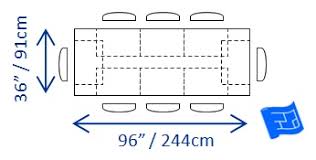 Subtract 6 feet from both the length + width of the space to allow a 3' clearance on all sides. Dining Table Size