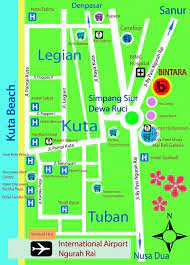 A former fishing village, it was one of the first towns on bali to see substantial tourist development, and as a beach resort remains one of indonesia's major tourist. Jungle Maps Map Of Kuta Bali Streets