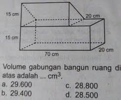 Bangun pertama merupakan jajar genjang dengan ukuran alas 12 cm serta tinggi 8 cm. Volume Gabungan Bangun Ruang Diatas Adalah Cm3 A 29 600c 28 800b 29 400d 28 500 Brainly Co Id