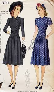 1941 Misses And Women S Dress The Right Front Of The Bodice Laps Over The Left And Buttons Under Th Vintage Dress Patterns Vintage Outfits 1940s Fashion
