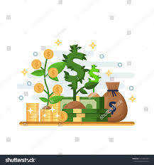 Investment Development And Finance Growth Business Concept Growing Green Dollar Plant Tree With Golden Coins And Cash Savings Investing Dollar Plant Concept