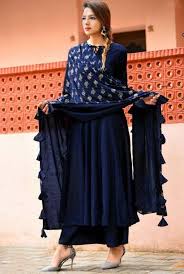 Navy Blue Readymade Palazzo Suit Rayon Clothing Fashion Party Wear Dresses
