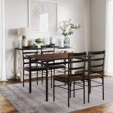 Online shopping from large selection of home décor, rattan chairs, lounge chairs, fitness, camping, dog & cat carriers, dog strollers, portable folding ladders, kids toys, garden tools, greenhouses & just for your life. Mainstays 5 Piece Wood Metal Dining Room Set Canyon Walnut Black Walmart Com Walmart Com
