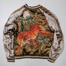 Japan Japanese Pinball Tiger Tora Koi Carp Sakura Cherry Blossoms Flower Floral Flowers Fish Carp Embroidered Embroidery Yokosuka Jumper Tattoo Art Sukajan Sou Souvenir Jacket Japanese Tattoo Japanese Tattoos For Men