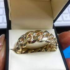 14k Gold 6 5mm Miami Cuban Link Ring 45420 Mens Metal Gold 14k Rings Linking Rings Men S Wedding Ring