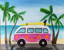 Draw a few short and long lines on the sea to indicate swell or waves. How To Paint A Beach Van Step By Step Painting With Tracie Kiernan