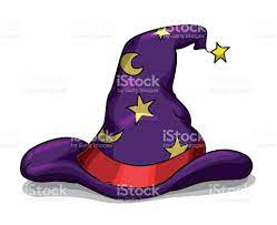 Purple Wizard Hat With Moon And Stars In Cartoon Style Isolated Cartoon Styles Wizard Hat Hat Illustration