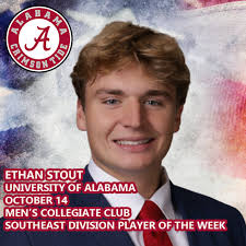 Ethan Stout (Jr., Irvine, Calif./Irvine) of the University of Alabama  stoned Auburn University (13-1 W) and regular season champion the Georgia  Institute of Technology "A" (7-4 W) with 25 saves and four