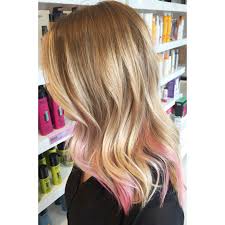 Soft Blonde Balayage With A Peekaboo Of Pastel Pink Pink Blonde Hair Peekaboo Hair Pastel Pink Hair