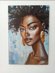 Original Portrait Painting of Black Woman With Gold Earrings