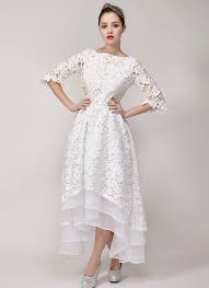 White Lace High Low Lace Wedding Dress With Exposed Organza Layered Skirt Hem Wedding Dresses Lace Casual Wedding Dress Tight Wedding Dress