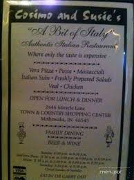 Menu Of Cosimo Susie S A Bit Italy In Mishawaka In 46545