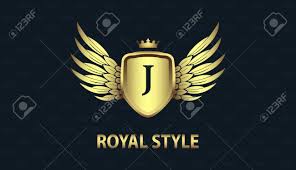 Alphabet vector creative company icon design template modern black white bold. Stylish Gold Shield With Wings Crown And Initial Letter J Isolated On Colorful Background Luxury 3d Logo Business Vector Template Modern Design Logotype Emblem Monogram Or Symbol For Company Royalty Free Cliparts