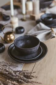 Ceramic Black Dinnerware Set For 1 Person Consists Of Minimalist Dinner Plate Rustic Dessert Plate And Soup Bowl Country Home Table Decor In 2020 Ceramic Dinnerware Set Rustic Dinnerware Ceramic Dinner Set