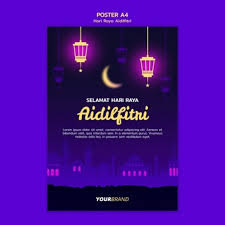 Hari raya aidilfitri poster with illustration. Hari Raya Aidilfitri Poster Vorlage Mit Mond Und Laternen Kostenlose Psd Datei