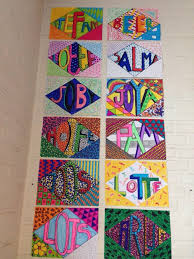 Je Naam In 3d Letters In Een Ruit De Hoeken Versierd Met Verschillende Structuren Knutselen 5de Leerjaar Basisschool Kunst 3d Tekeningen