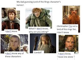 The enemy, the dark lord, the necromancer, the eye, the lord of the rings. Dad Guessed The Names Of Some Characters 1 One Lotrmemes
