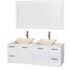 When it comes to outfitting a master bathroom, double sink vanities give couples the space they need to get ready without getting in each other's way. Wyndham Wcr410060dgwwsgs2m58 60 In Double Bathroom Vanity In Glossy White White Man Made Stone Countertop Avalon Ivory Marble Sinks And 58 In Mirror