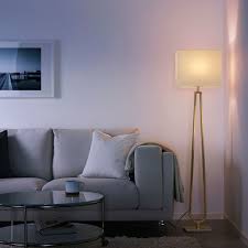 Klabb Floor Lamp With Led Bulb Off White Brass Color Ikea In 2020 Floor Lamp Floor Lamp Lighting Lamps Living Room