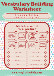 transportation worksheets word to picture matching