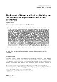 Pdf The Impact Of Direct And Indirect Bullying On Mental And Physical Health Of Italian Youngsters