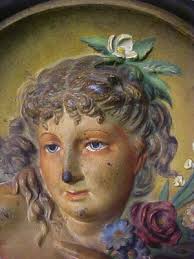 Two Bradley & Hubbard Cast Iron Hand Painted Flue Cover Summer Wall Plaque 