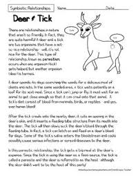 Mutualism Reading Comprehension Worksheets Deer And Tick Symbiosis Reading Comprehension Worksheets Informational Reading Passages Reading Comprehension