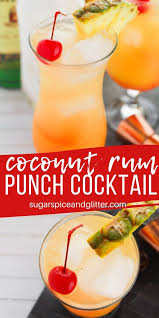 An easy recipe for a refreshing, coconut rum drink with malibu rum, lime, simple syrup and soda water, garnished with mint leaves. Coconut Rum Punch With Video Sugar Spice And Glitter
