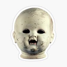 "Spooky Vintage Scary Evil Doll Head from Hell" Sticker for Sale by  Drummer1962
