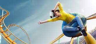 Young Woman Used Virtual Reality Helmet Vr She See Roller Coaster Park Young W Sponsored Sponsored Roller Coaster Park Roller Coaster Vr Roller Coaster