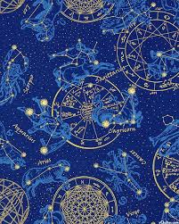 Celestial Horoscope Star Chart Midnight Blue Gold In