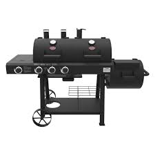 Char Griller Texas Trio 3 Burner Dual Fuel Grill With Smoker In Black 3070 The Home Depot Dual Fuel Grill Grill Smoker Gas And Charcoal Grill
