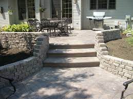 Stamped Concrete Patio With Steps And Retaining Wall Ashler Slate Pattern Concrete Patio Designs Stamped Concrete Patio Concrete Patio