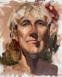 A gesture portrait painting from last term. Not the most accurate from a  drawing perspective… it's got issues. But I still like the way it feels,  and the color is more free