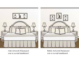 Jrl Interiors Do S And Don Ts For Hanging Artwork In 2020 Curved Headboard Master Bedroom Wall Decor Headboard Decor