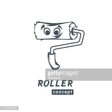 Set of roller brushes with strips paint. Paint Roller Cartoon Isolated On White Clipart Image