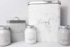 White tea coffee sugar canisters the range. Grey White Marble Silver Kitchen Set Of 3 Tea Coffee Sugar Canisters Bread Bin Biscuit