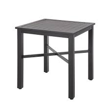 Hampton Bay 26 In Mix And Match Black Square Metal Outdoor Patio Bistro Table With Slat Top Fts70660a Blk The Home Depot Bistro Table Outdoor Bistro Table Hampton Bay