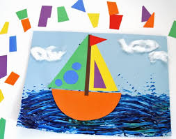Cut about 5 medium and large organic shapes and glue on top. Rainbow Sailboat Collage Art Project Make And Takes