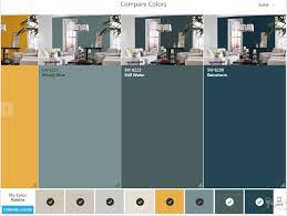 This deep, moody blue can be used in a variety of spaces throughout your home. Sherwin Williams Colorsnap Compare Colors Moody Blue Still Water Rai House Color Schemes Interior House Color Palettes Interior Paint Colors For Living Room