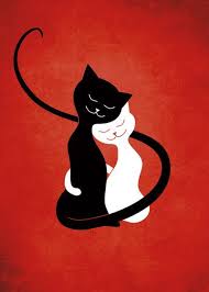 White And Black Cats In Love Red Art Print By Boriana Giormova 14 00 Cat Illustration Valentinesday Cat Painting Cat Art Red Art Print