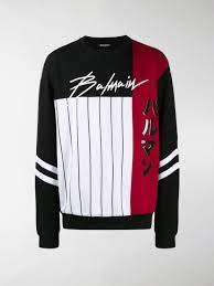 balmain logo cotton jersey baseball sweatshirt in aaa multi modesens
