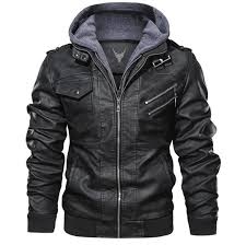 Black Leather Jacket With Hood Mens Bomber Style