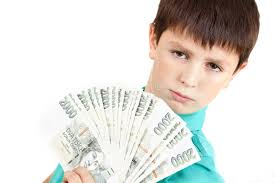 Boy Holding Fan Czech Crown Banknotes Stock Photos
