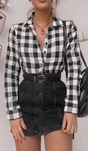 Black And White Checkered Skirt Outfit Ideas Summer Pinterest Kyliieee How To Wear A Button Down Shirt Women Jean Skirt Outfit Ideas For Summer Trendy Outfits Fashion Inspo Outfits Edgy Outfits