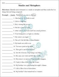 This Is An 18 Question Worksheet That Focuses On Similes And Metaphors Students Are Required To Ide Similes And Metaphors Figurative Language Simile Worksheet