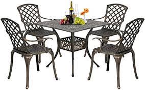 Patio dining chair set of 2 wrought iron cast aluminum furniture durable cast solid frame, outdoor stackable patio bistro chair w/hollow design of back, for garden backyard poolside living room. Amazon Com Fdw Table Chat Weather Resistant Set Chairs Set Of 4 Wrought Iron Patio Furniture Outdoor Dining Bronze Garden Outdoor